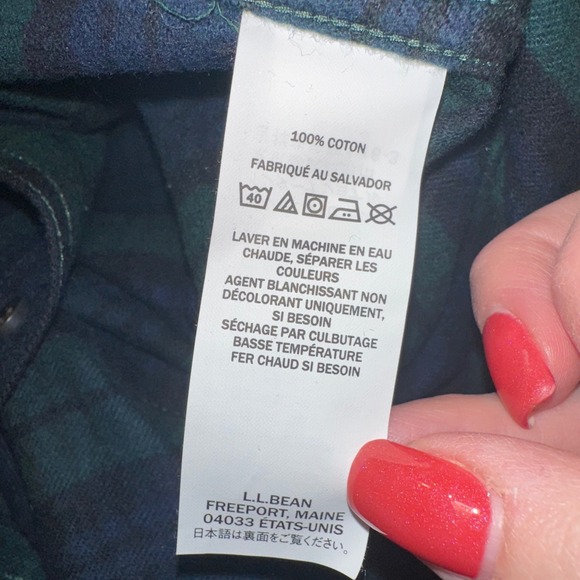 LL Bean Traditional Fit Plaid Flannel Shirt Mens Long Sleeve Green Blue L REG - Picture 4 of 7